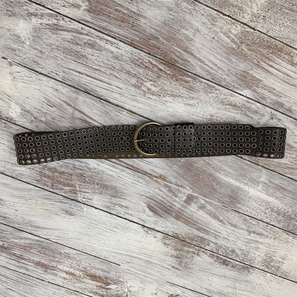 Womens Streets Ahead Belt Olive Green Suede Perforated Eyelet Wide M/L